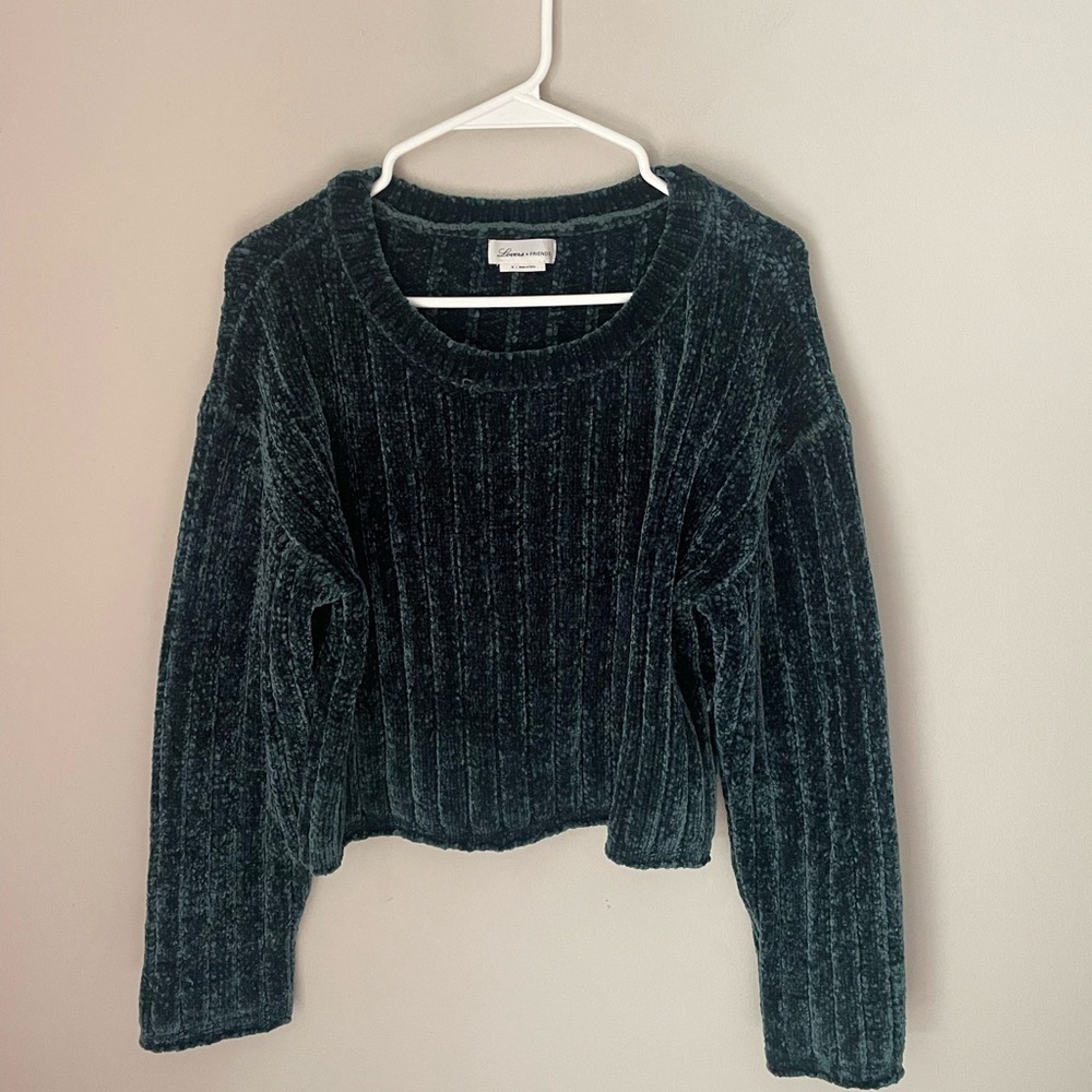 Lovers + Friends Green Crew Neck Sweater Plush Textured Size Medium